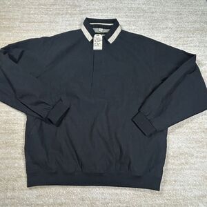 Destinations Pullover Jacket Mens L‎ Navy Half Zip Ribbed Collar Elastic Hem